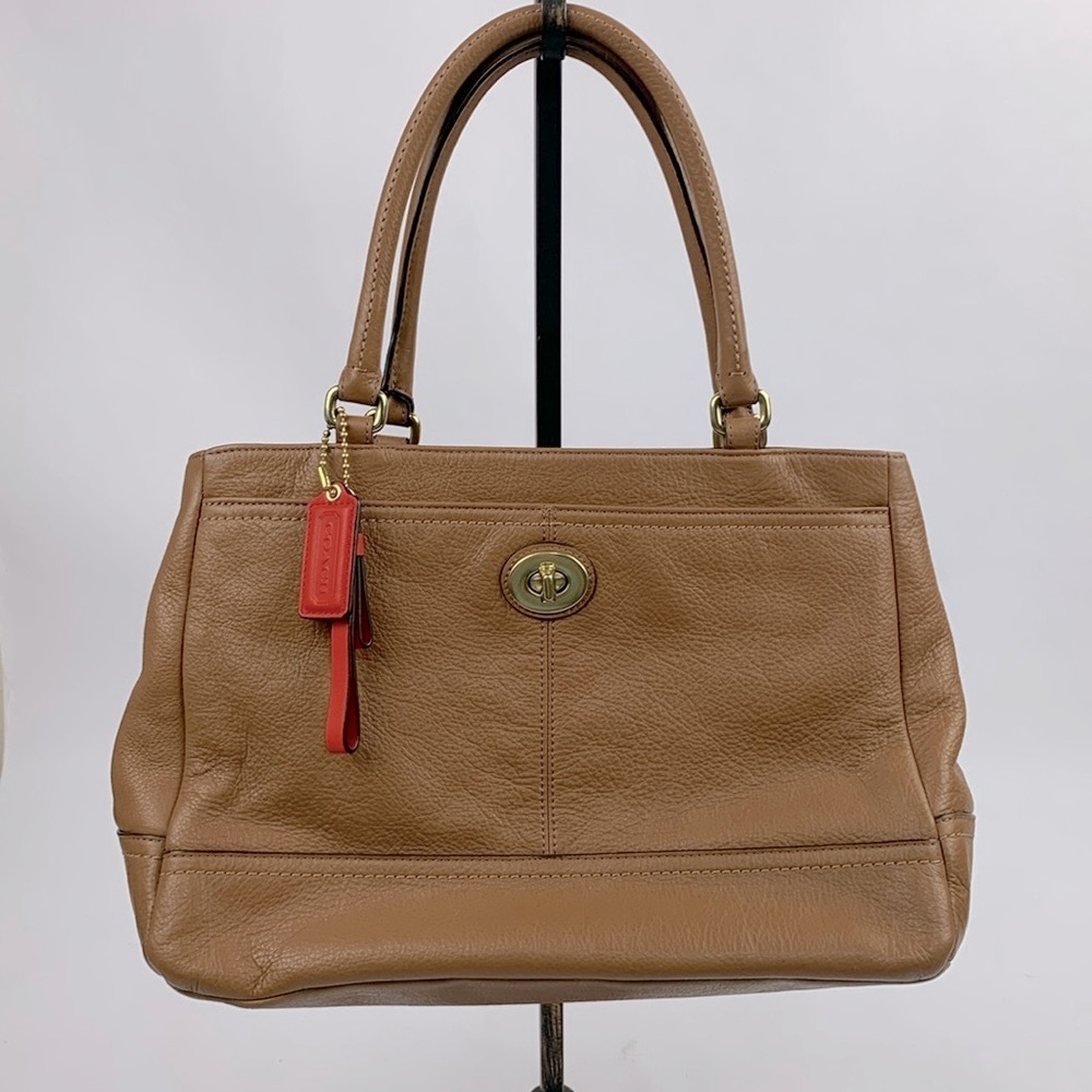 Coach Park Brown Leather Carryall satchel Shoulder bag Gold Turnkey # F23280